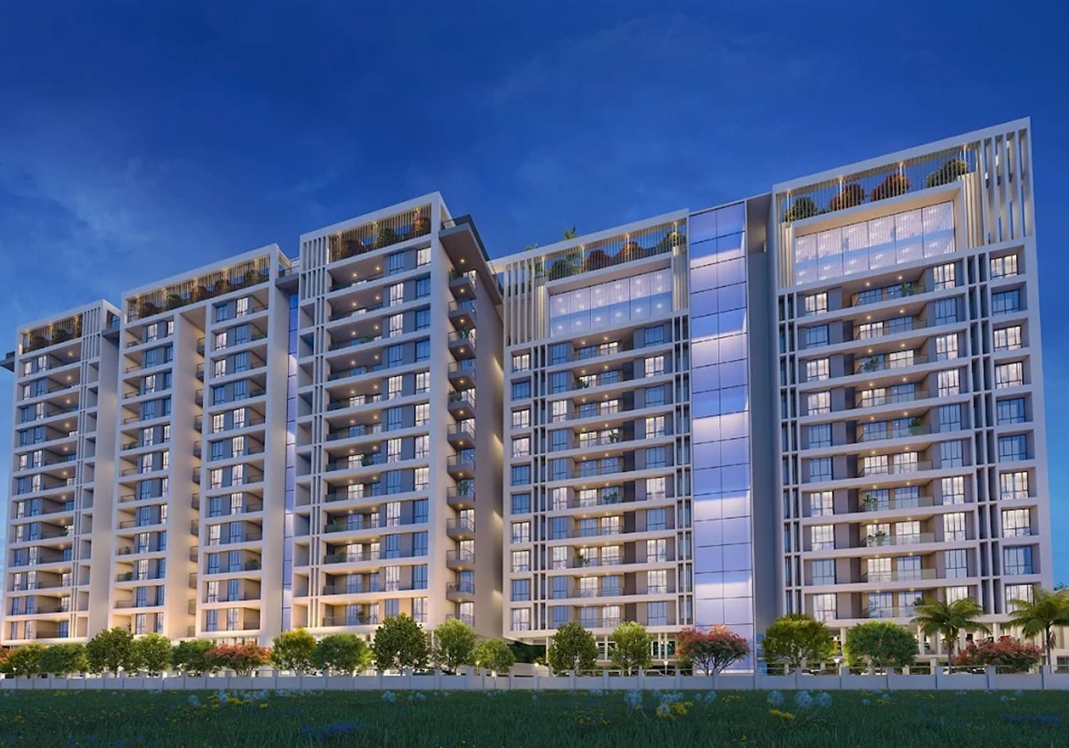 Exterior view of Trio Alpha &mdash; photo gallery, images, brochure, amenities, cost sheet, price breakup, availability details, RERA number, RERA certificate, possession date, layout plan, logo, floor plan, master plan, and location map showcasing project highlights and features.