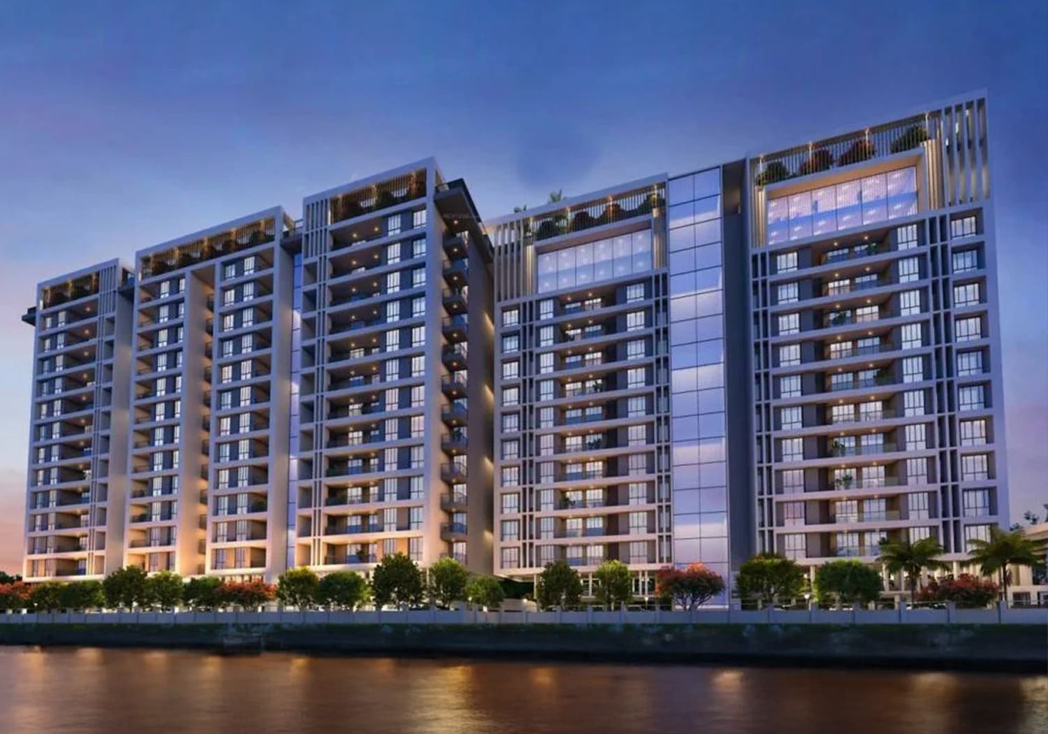 Exterior view of Trio Alpha &mdash; photo gallery, images, brochure, amenities, cost sheet, price breakup, availability details, RERA number, RERA certificate, possession date, layout plan, logo, floor plan, master plan, and location map showcasing project highlights and features.